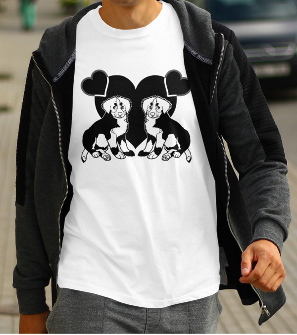Adorable Bernese Mountain Dog Love With Heart Symbols T-Shirt