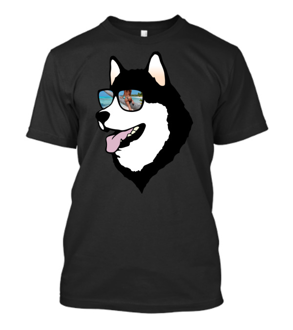 Dog Wearing Sunglasses With Beach Reflection Of Person Running T-Shirt