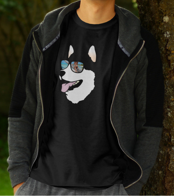 Dog Wearing Sunglasses With Beach Reflection Of Person Running T-Shirt