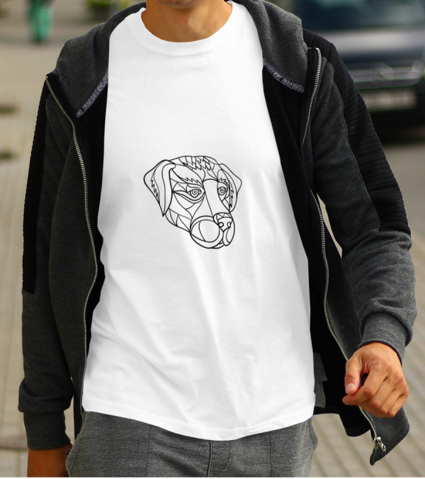 Labrador Dog Head Mosaic Black And White Geometric Outline T-Shirt