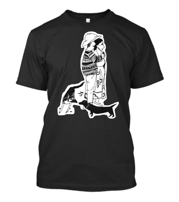 Pablo Picasso And His Dog Lump Sketch With Striped Sweater Man And Woman In Hat T-Shirt
