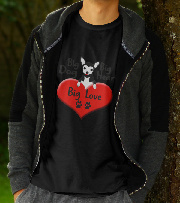 Big Dog Big Heart Big Love Cute Chihuahua Red Heart Paw Prints T-Shirt