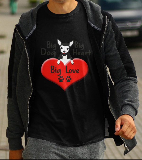 Big Dog Big Heart Big Love Cute Chihuahua Red Heart Paw Prints T-Shirt