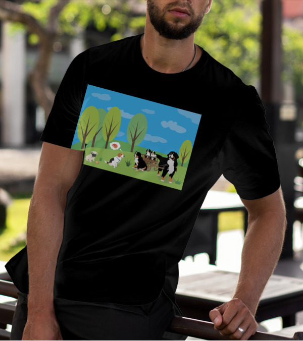 Dogs In Nature: Playful Gathering With Friends Among Trees T-Shirt