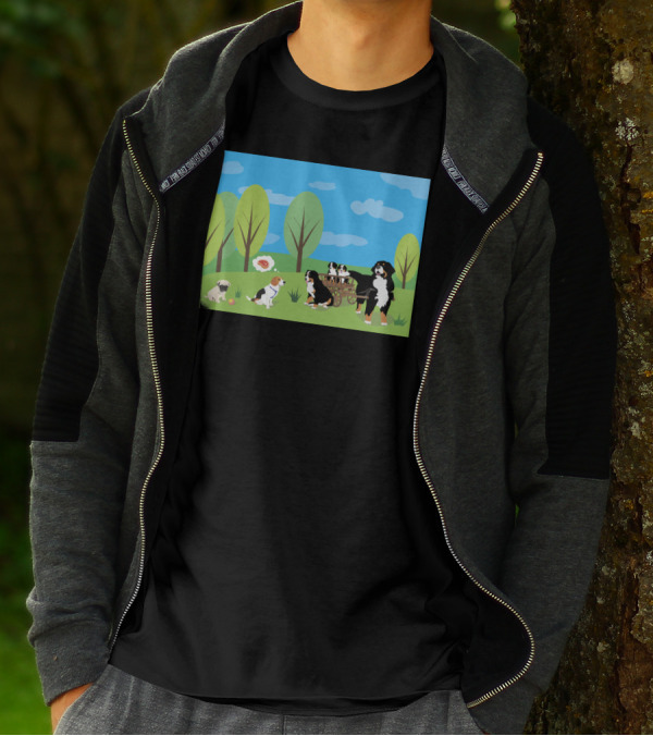 Dogs In Nature: Playful Gathering With Friends Among Trees T-Shirt