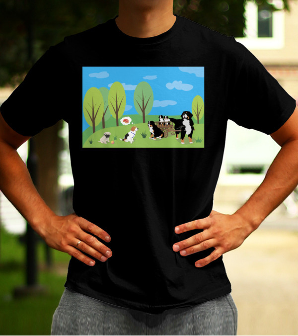 Dogs In Nature: Playful Gathering With Friends Among Trees T-Shirt