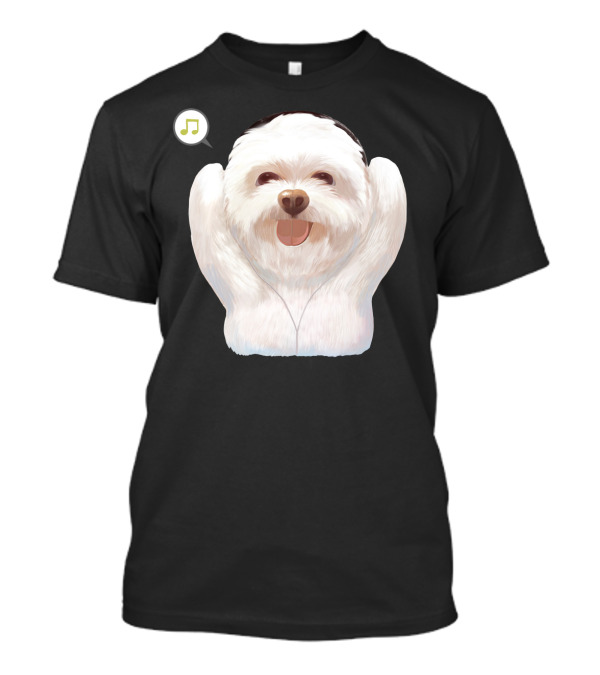 Cute Fluffy Dog With Headphones And Music Note T-Shirt