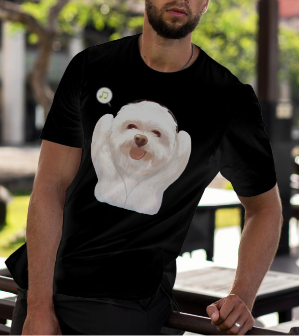 Cute Fluffy Dog With Headphones And Music Note T-Shirt