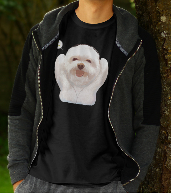 Cute Fluffy Dog With Headphones And Music Note T-Shirt