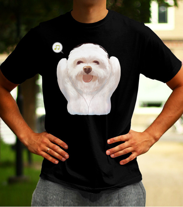 Cute Fluffy Dog With Headphones And Music Note T-Shirt