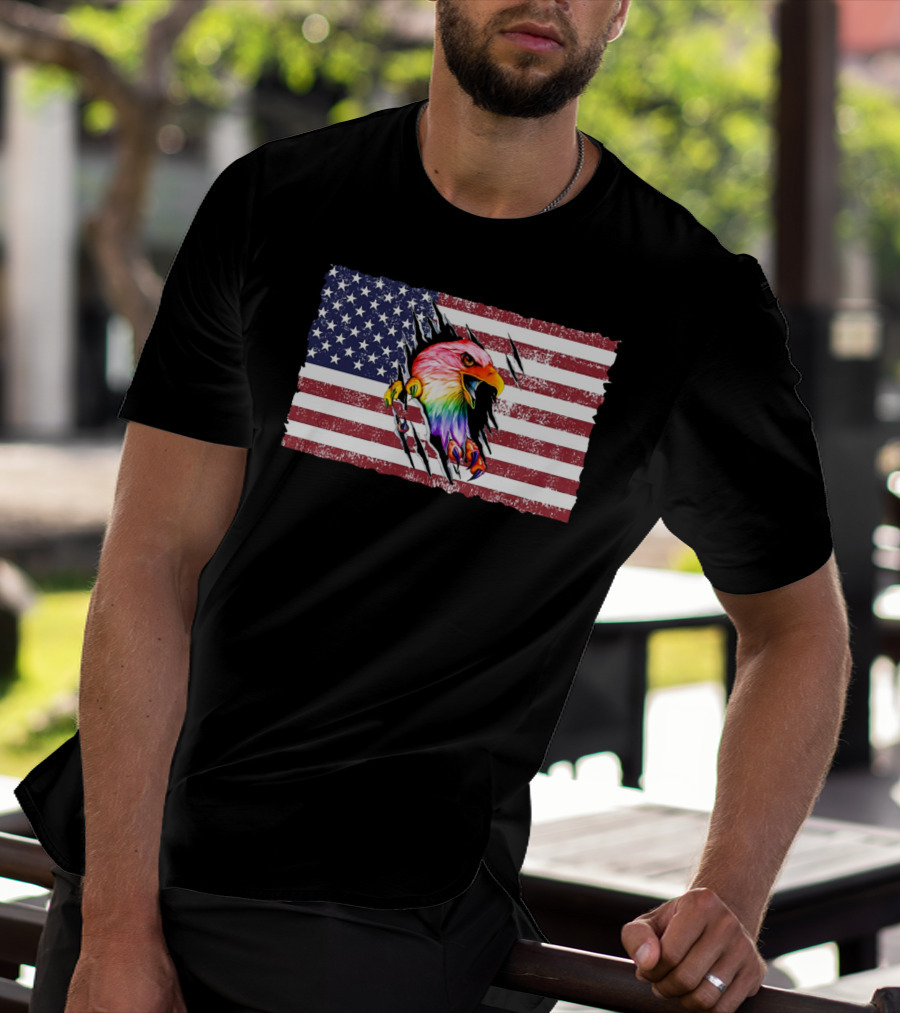 Eagle Rainbow Pride American Flag Burst T-Shirt