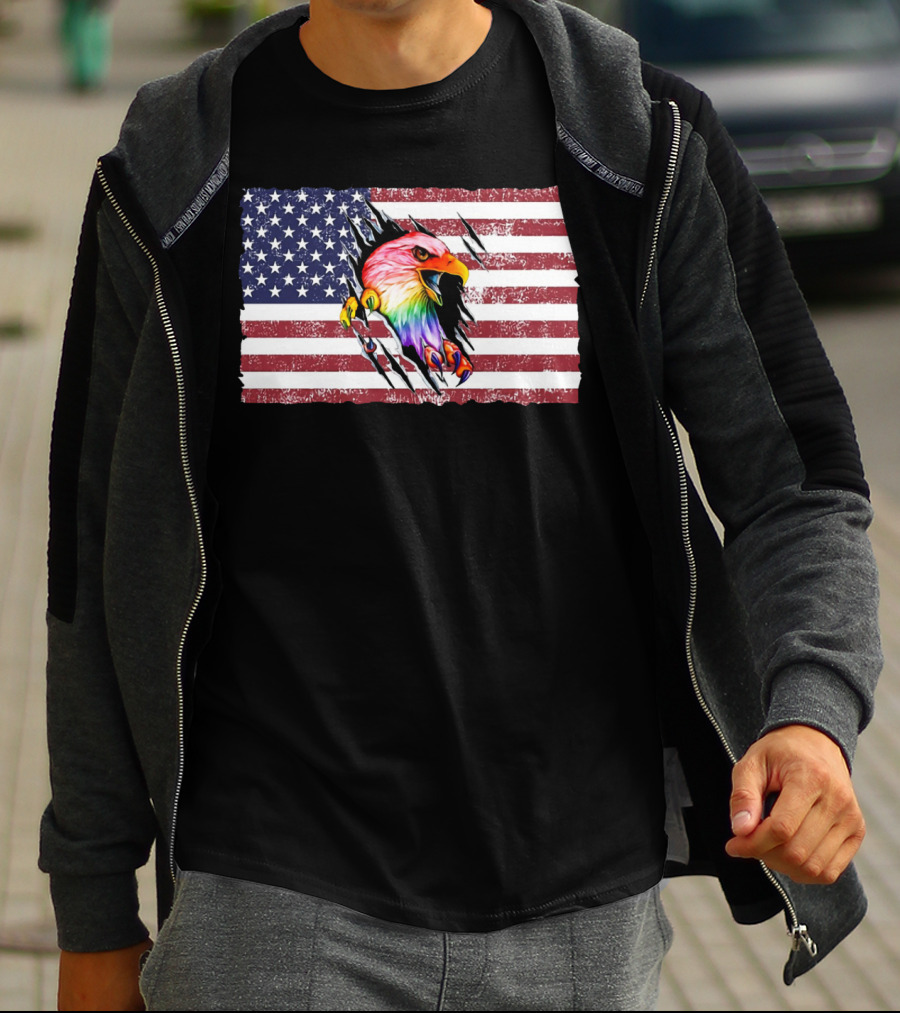 Eagle Rainbow Pride American Flag Burst T-Shirt