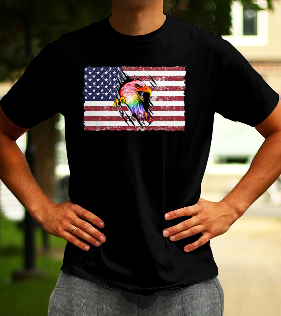 Eagle Rainbow Pride American Flag Burst T-Shirt