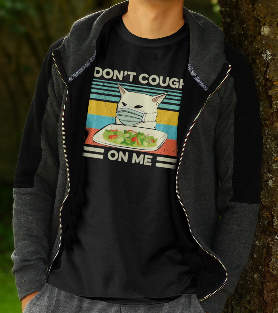 Don't Cough On Me Cat With Mask And Salad Vintage Stripes T-Shirt