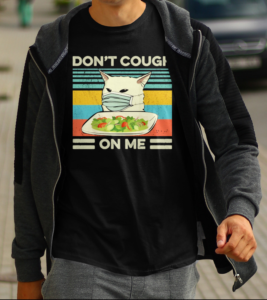 Don't Cough On Me Cat With Mask And Salad Vintage Stripes T-Shirt