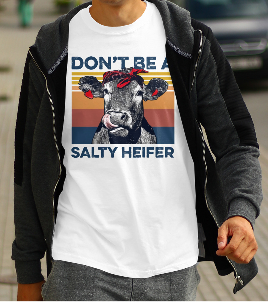 DON'T BE A SALTY HEIFER Vintage Cow With Bandana T-Shirt
