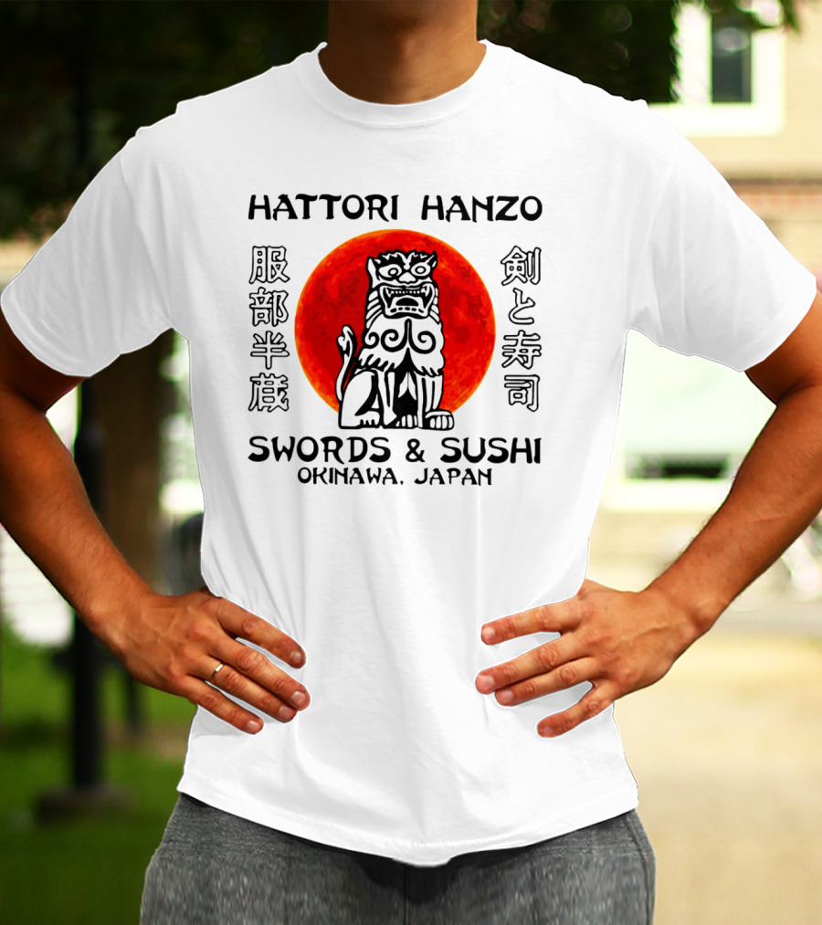 Hattori Hanzo Swords And Sushi Okinawa Japan Guardian Lion Red Sun T-Shirt