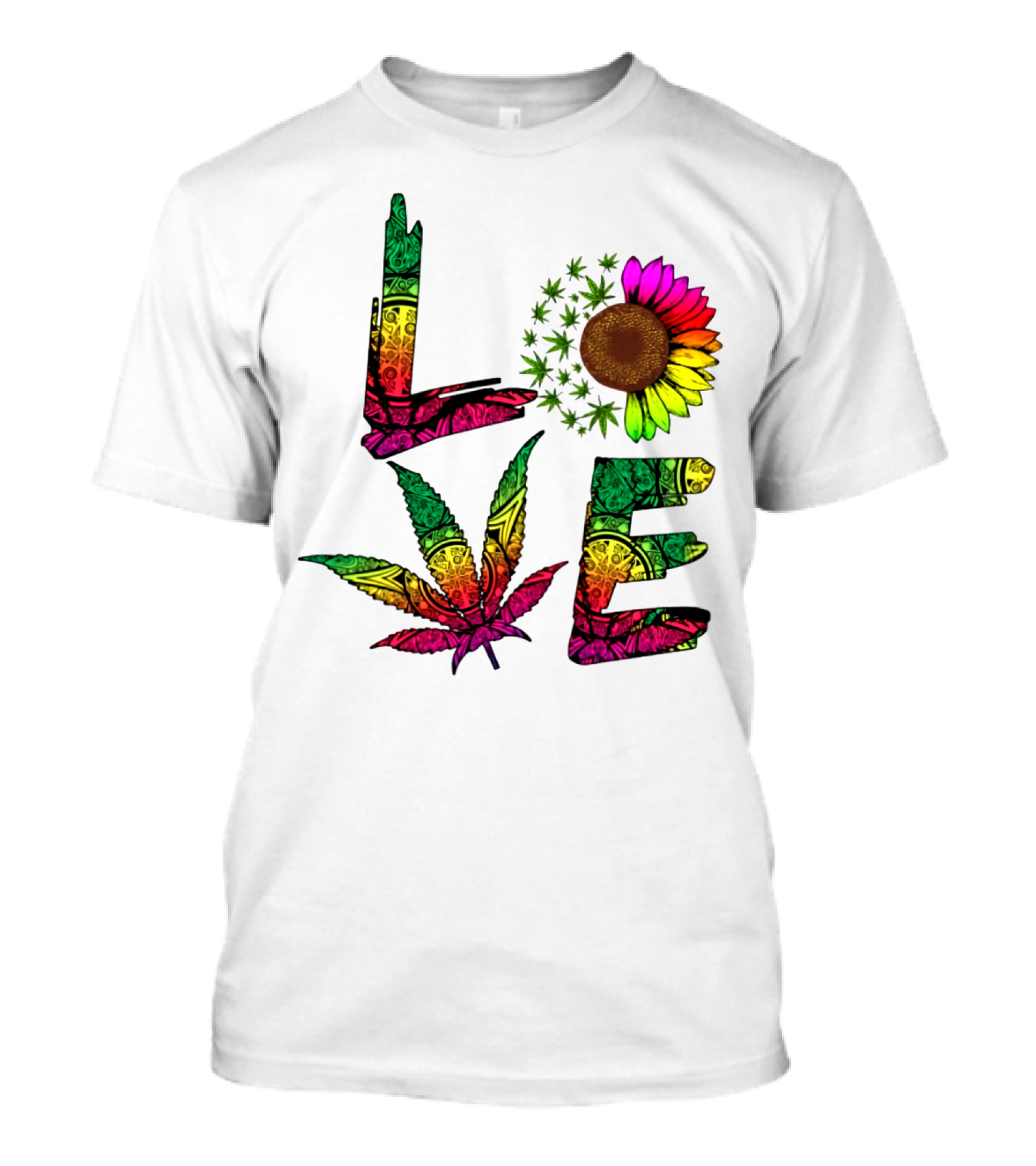 LOVE Weed Sunflower Leaf Rasta T-Shirt