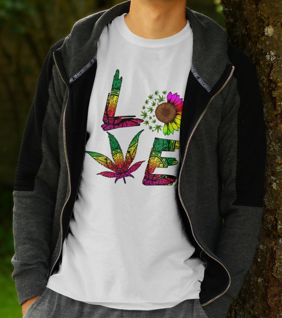 LOVE Weed Sunflower Leaf Rasta T-Shirt