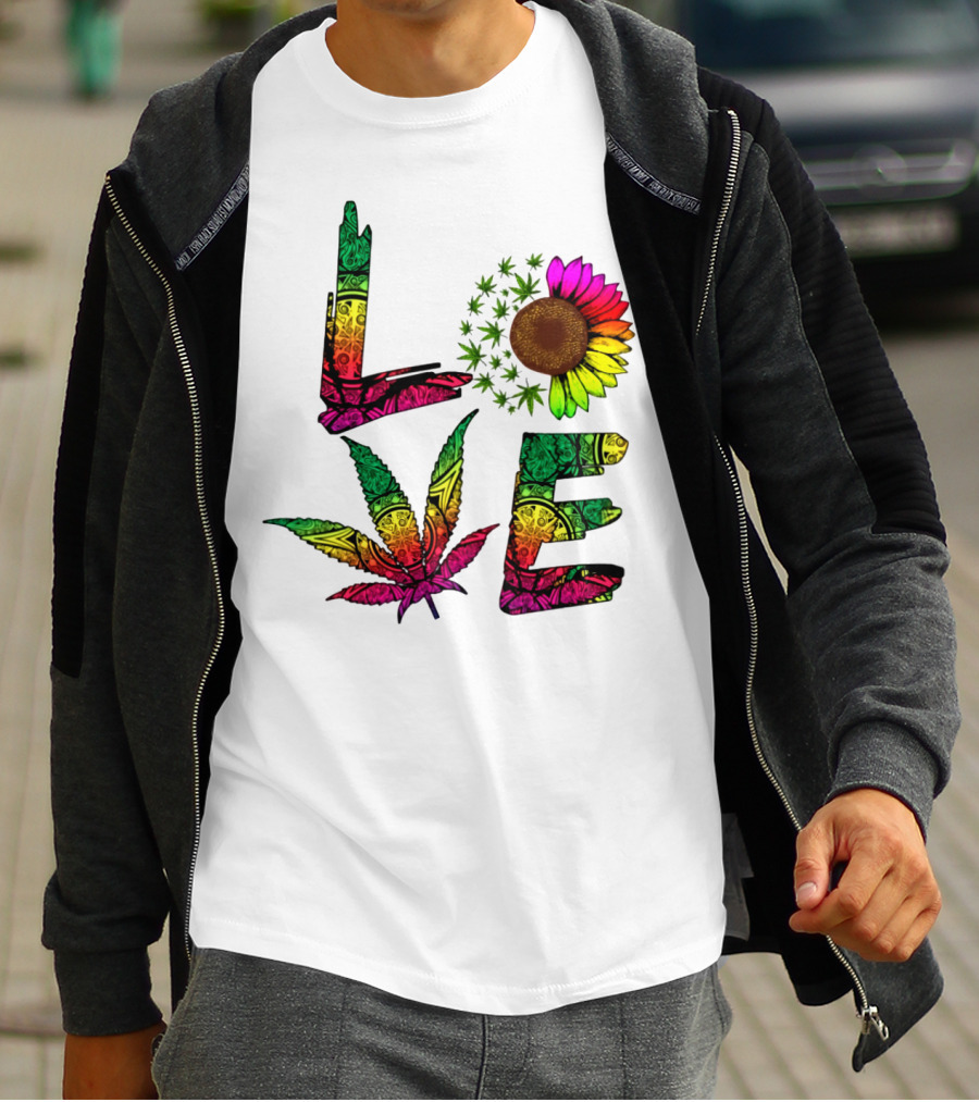 LOVE Weed Sunflower Leaf Rasta T-Shirt