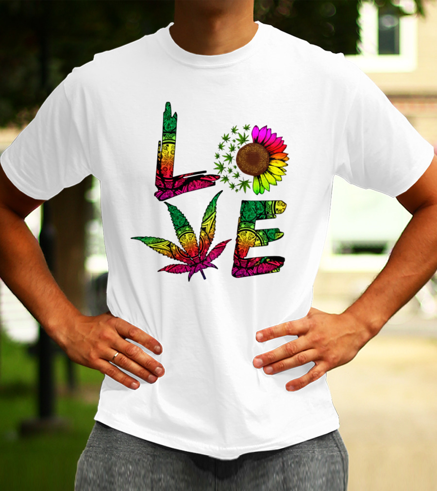 LOVE Weed Sunflower Leaf Rasta T-Shirt