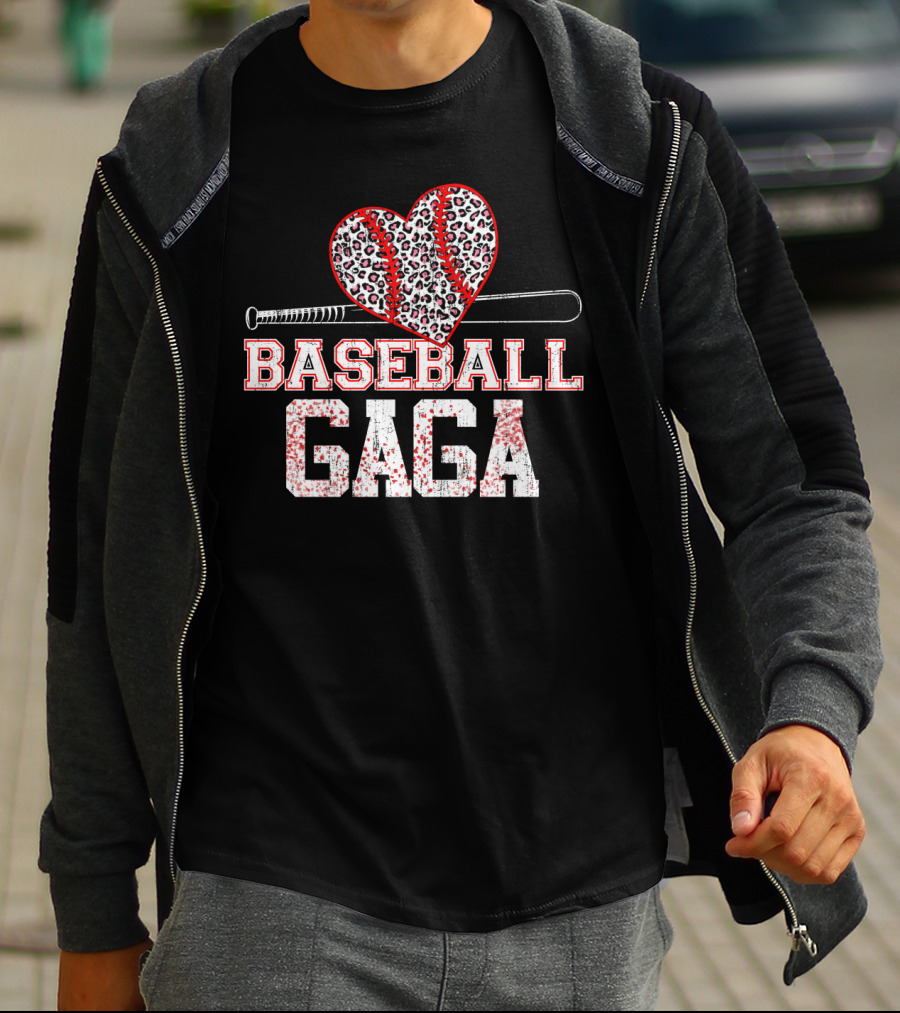Baseball Gaga Leopard Heart Bat T-Shirt