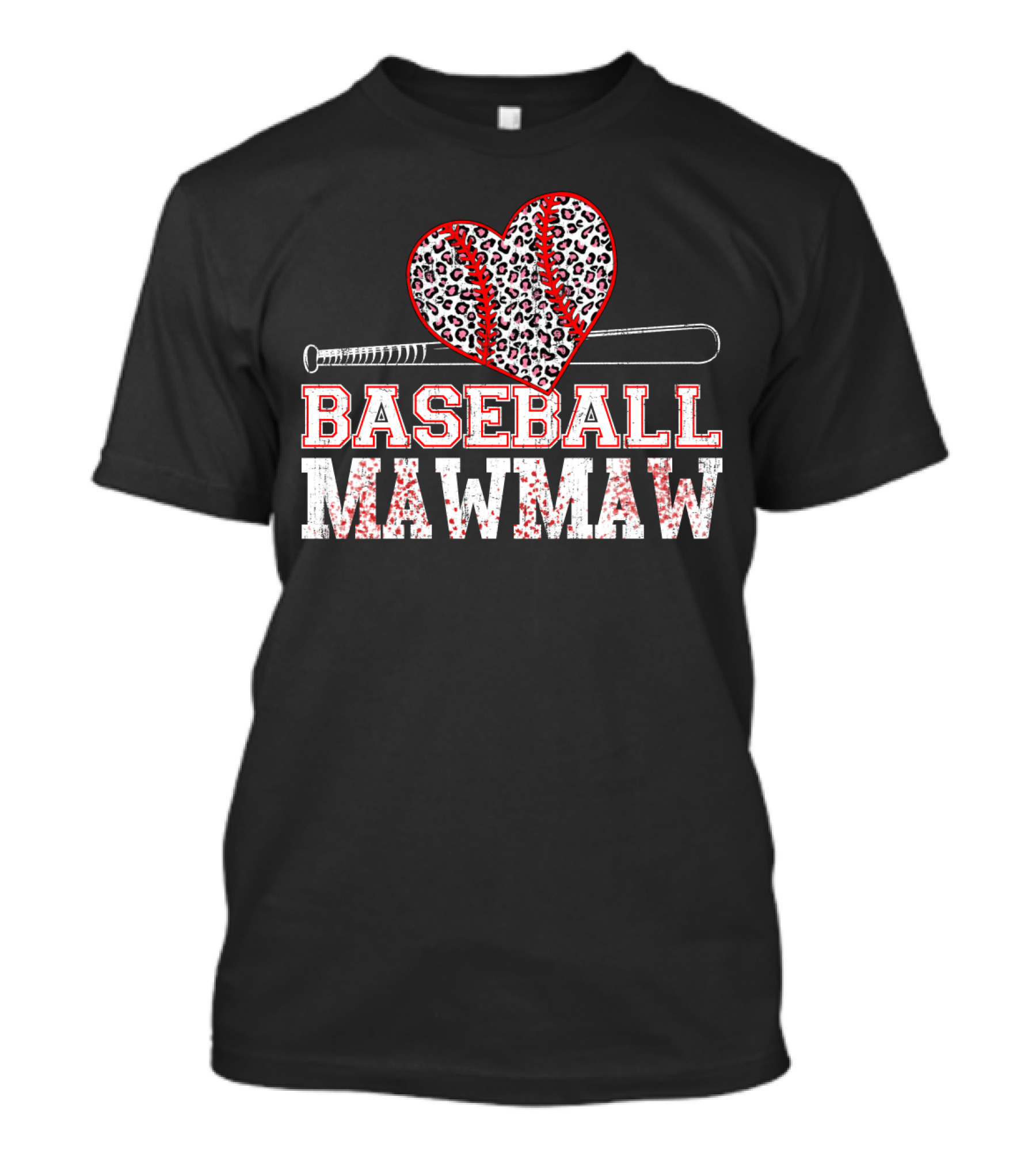 Baseball Mawmaw Leopard Print Heart With Bat T-Shirt