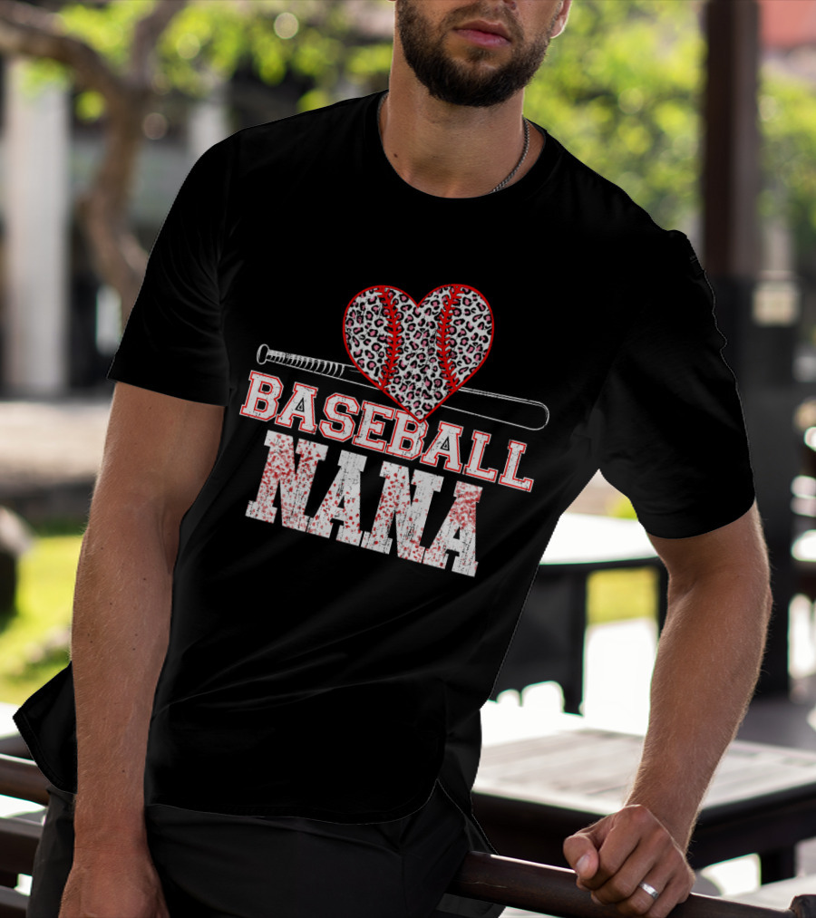 Baseball Nana Leopard Heart Bat T-Shirt