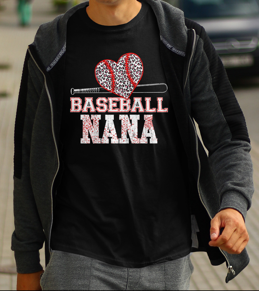 Baseball Nana Leopard Heart Bat T-Shirt