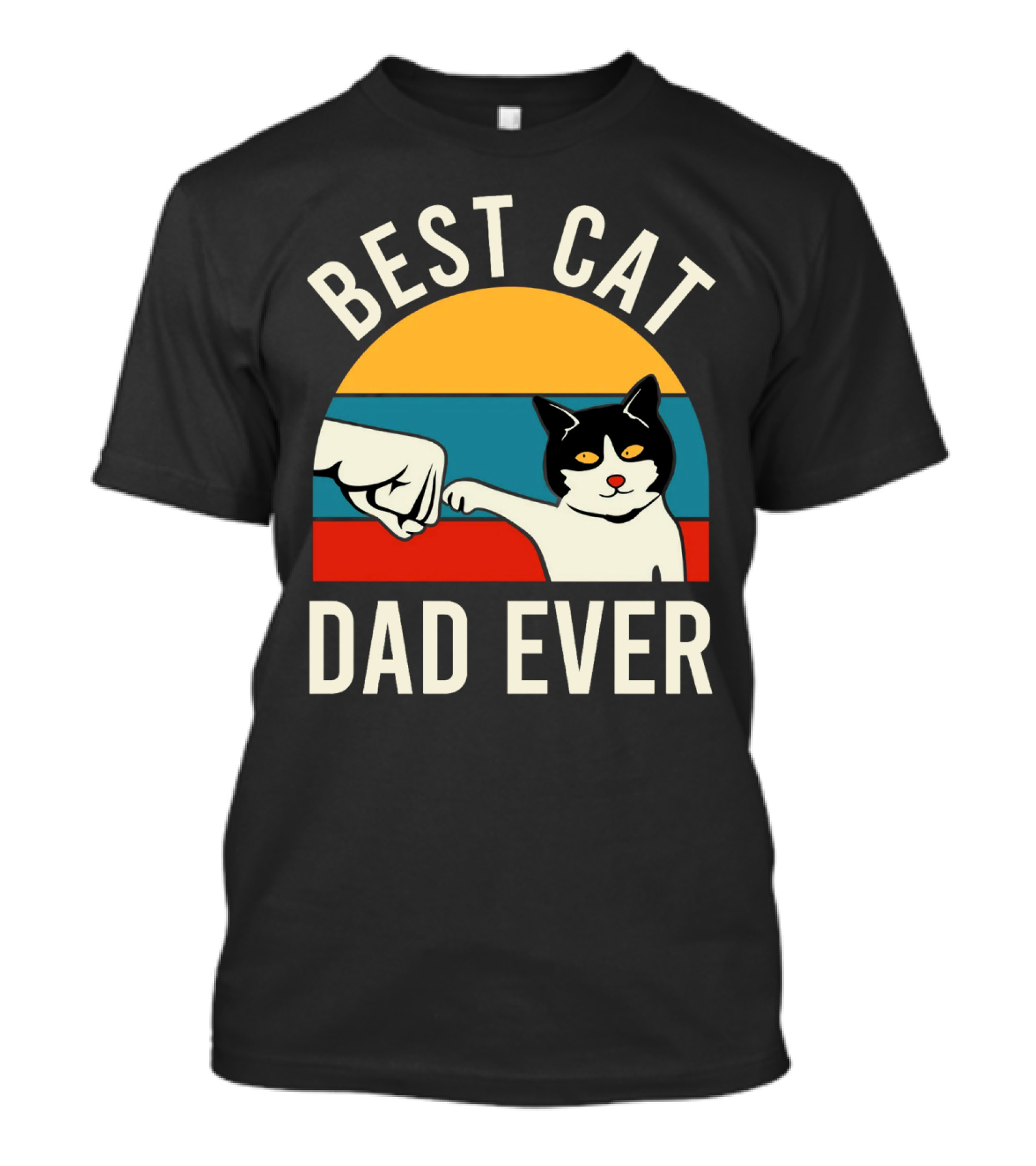 Best Cat Dad Ever Vintage Retro Cat Fist Bump Sunburst T-Shirt