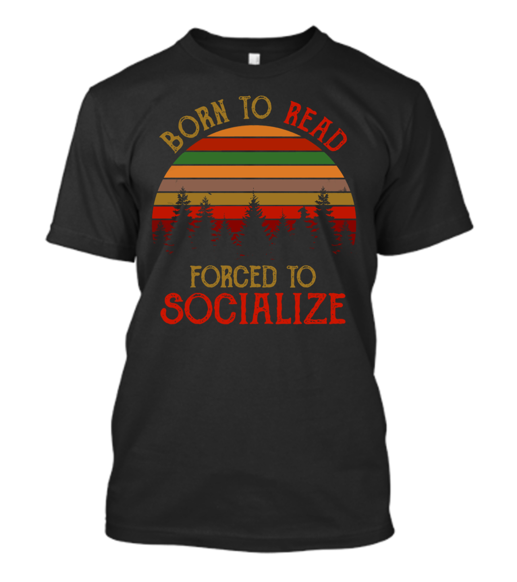 Born To Read Forced To Socialize Vintage Sunset Forest T-Shirt