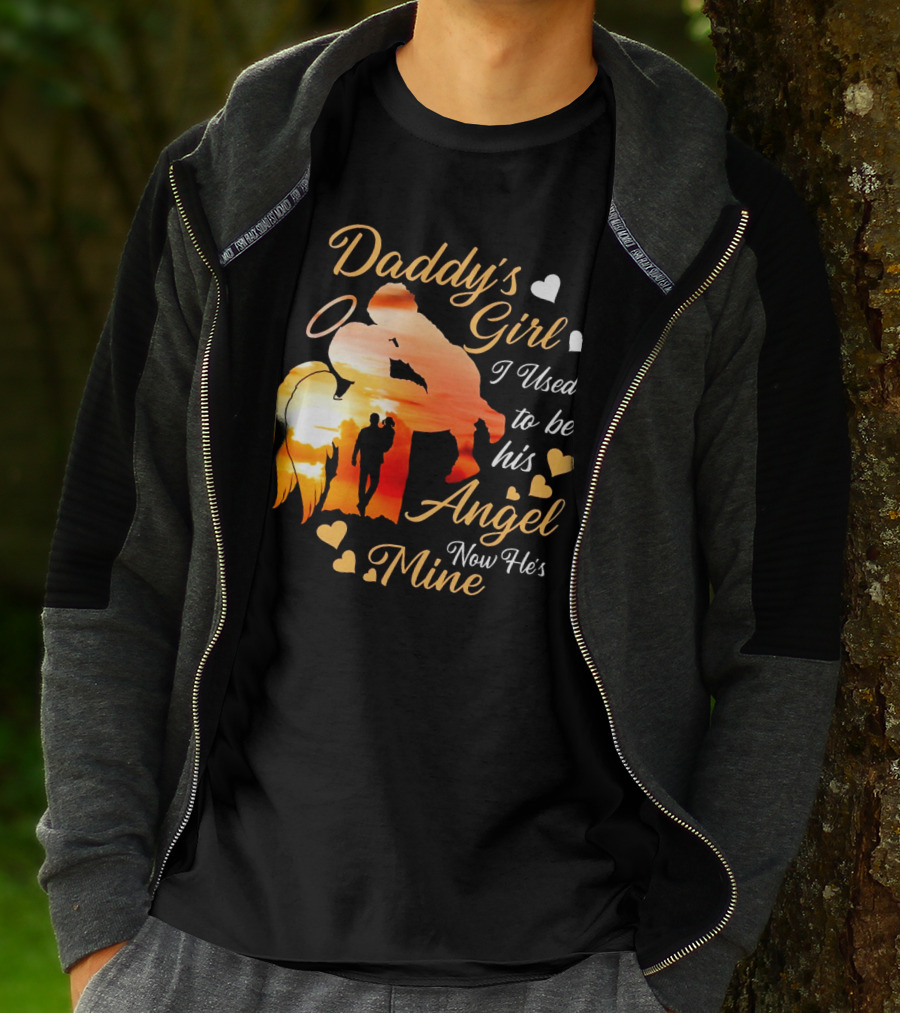 Daddy's Girl I Used To Be His Angel Now He's Mine Hearts Sunset T-Shirt