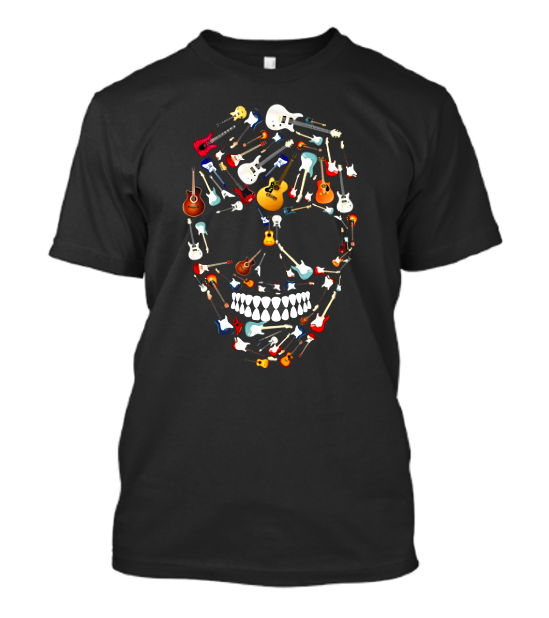 Guitar Skull Design Featuring Colorful Electric And Acoustic Instruments T-Shirt