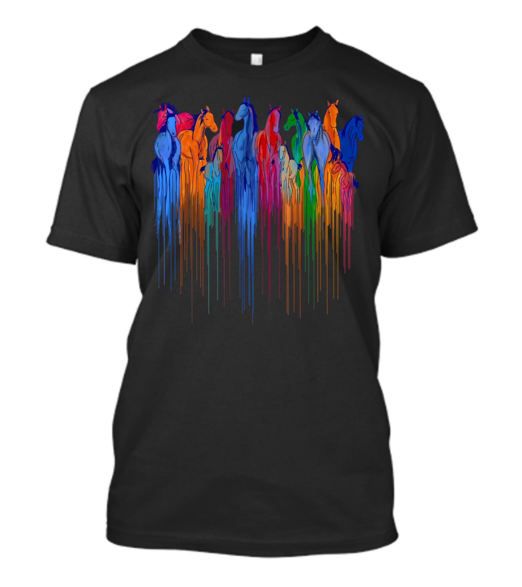 Horse Watercolor Rainbow Drip Multi-Color Herd T-Shirt