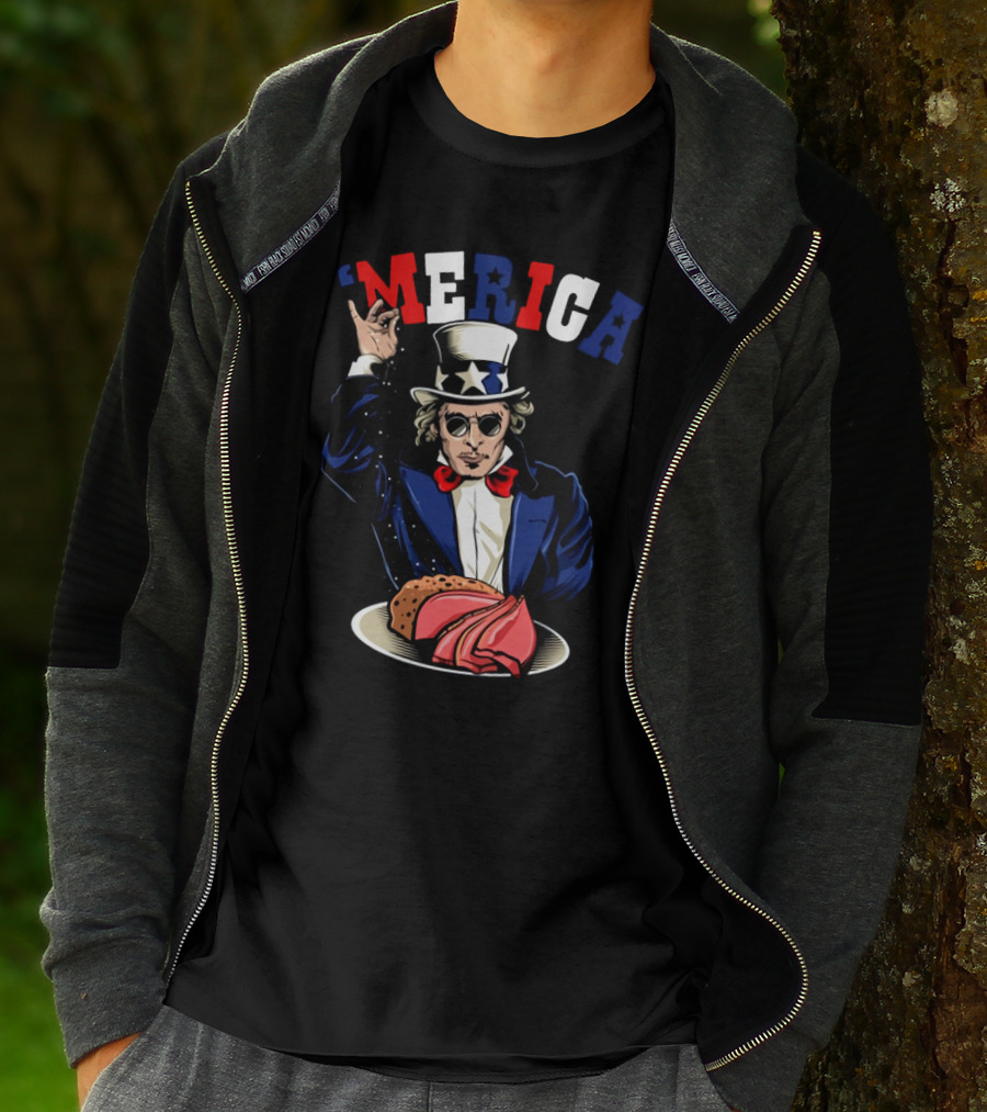 'Merica Uncle Sam Rock And Roll Patriotic Tacos Pizza T-Shirt
