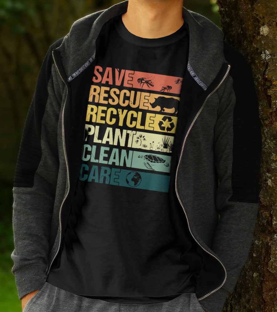 SAVE BEES RESCUE ANIMALS RECYCLE PLANT CLEAN CARE EARTH T-Shirt