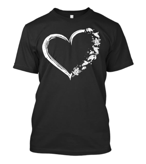 Turtle Heart Sketch Heart Shape With Sea Turtles And Stars T-Shirt