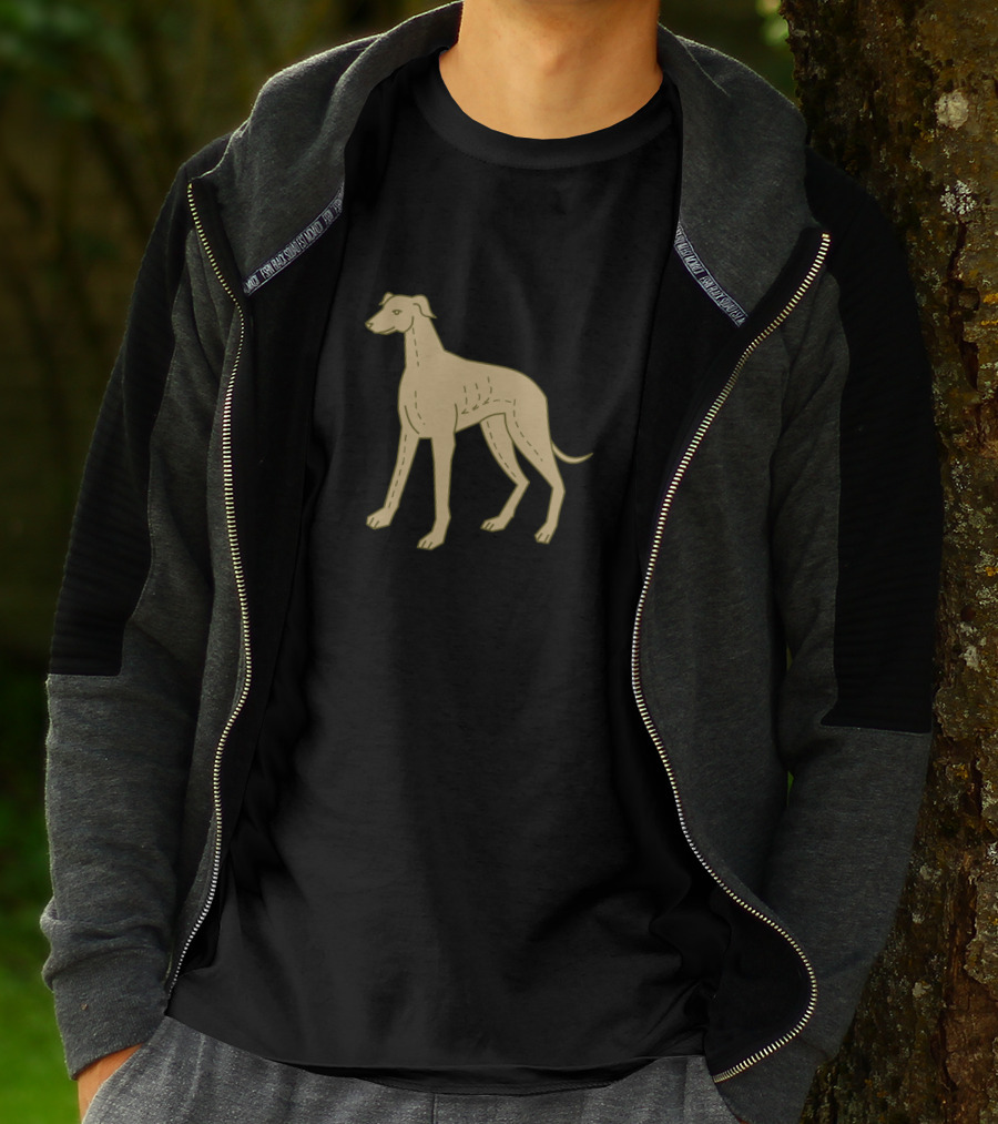 Greyhound Dog Standing Mono Line Minimalist Outline T-Shirt