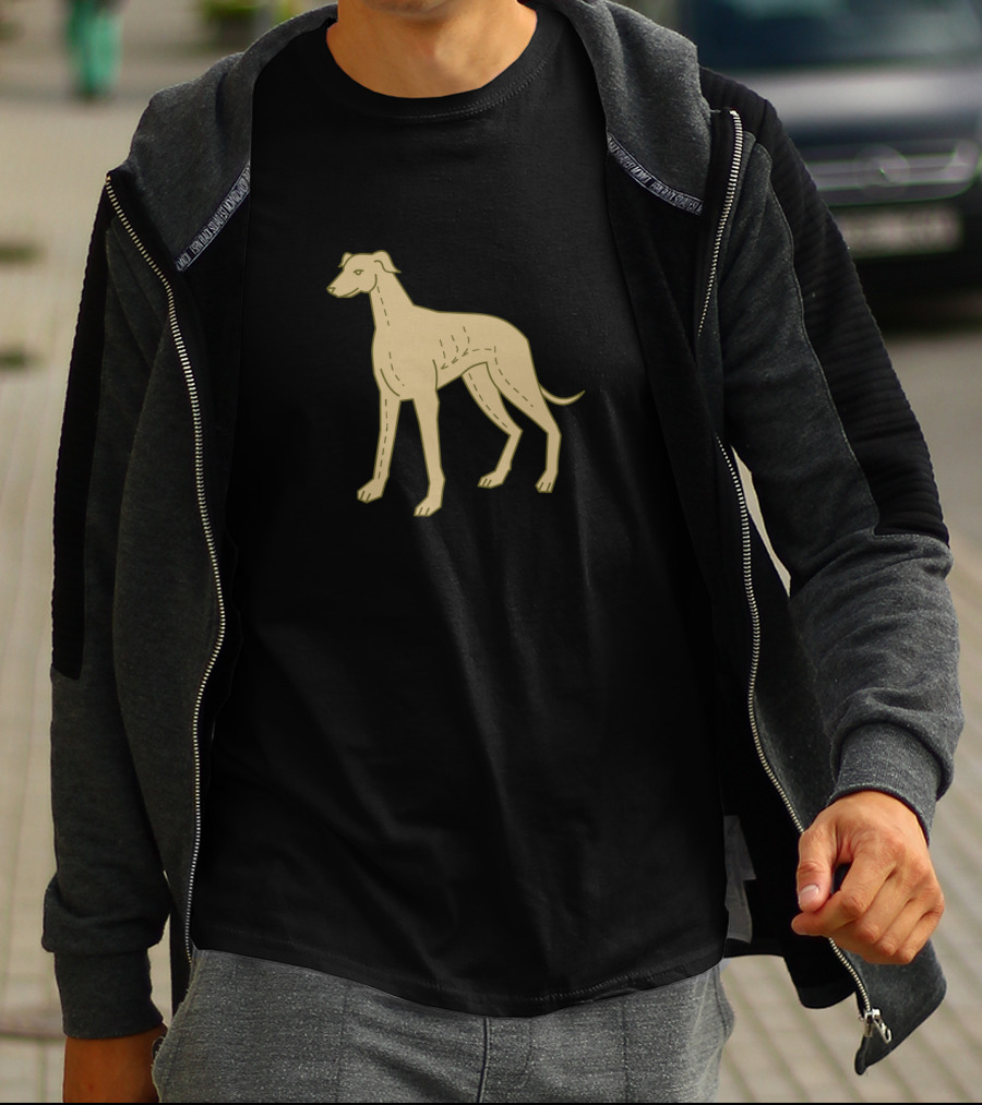 Greyhound Dog Standing Mono Line Minimalist Outline T-Shirt