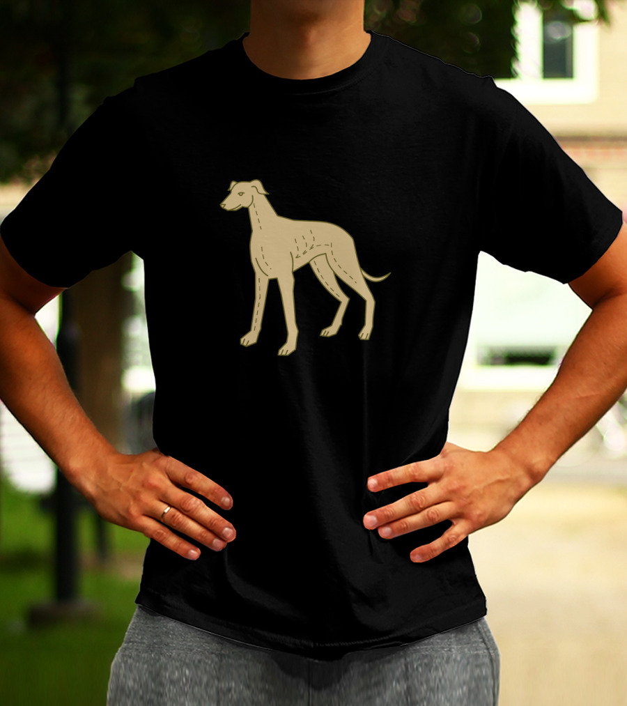 Greyhound Dog Standing Mono Line Minimalist Outline T-Shirt