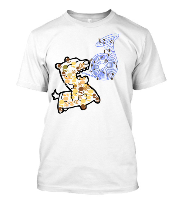 Playful Dog Surrounded By Music Notes With Colorful Trombone T-Shirt