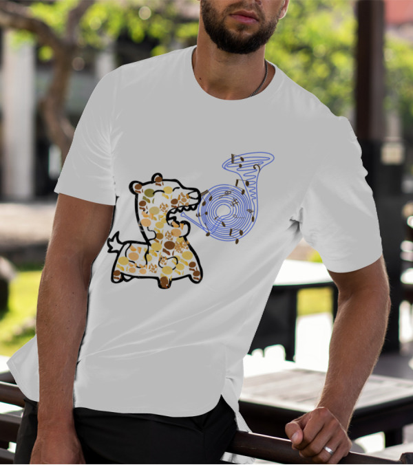 Playful Dog Surrounded By Music Notes With Colorful Trombone T-Shirt