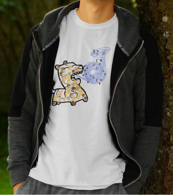 Playful Dog Surrounded By Music Notes With Colorful Trombone T-Shirt