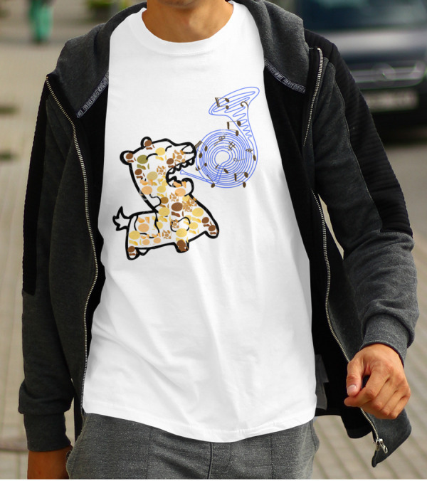 Playful Dog Surrounded By Music Notes With Colorful Trombone T-Shirt