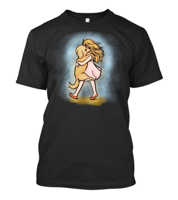 Girl Embracing Her Big Dog In Whimsical T-Shirt