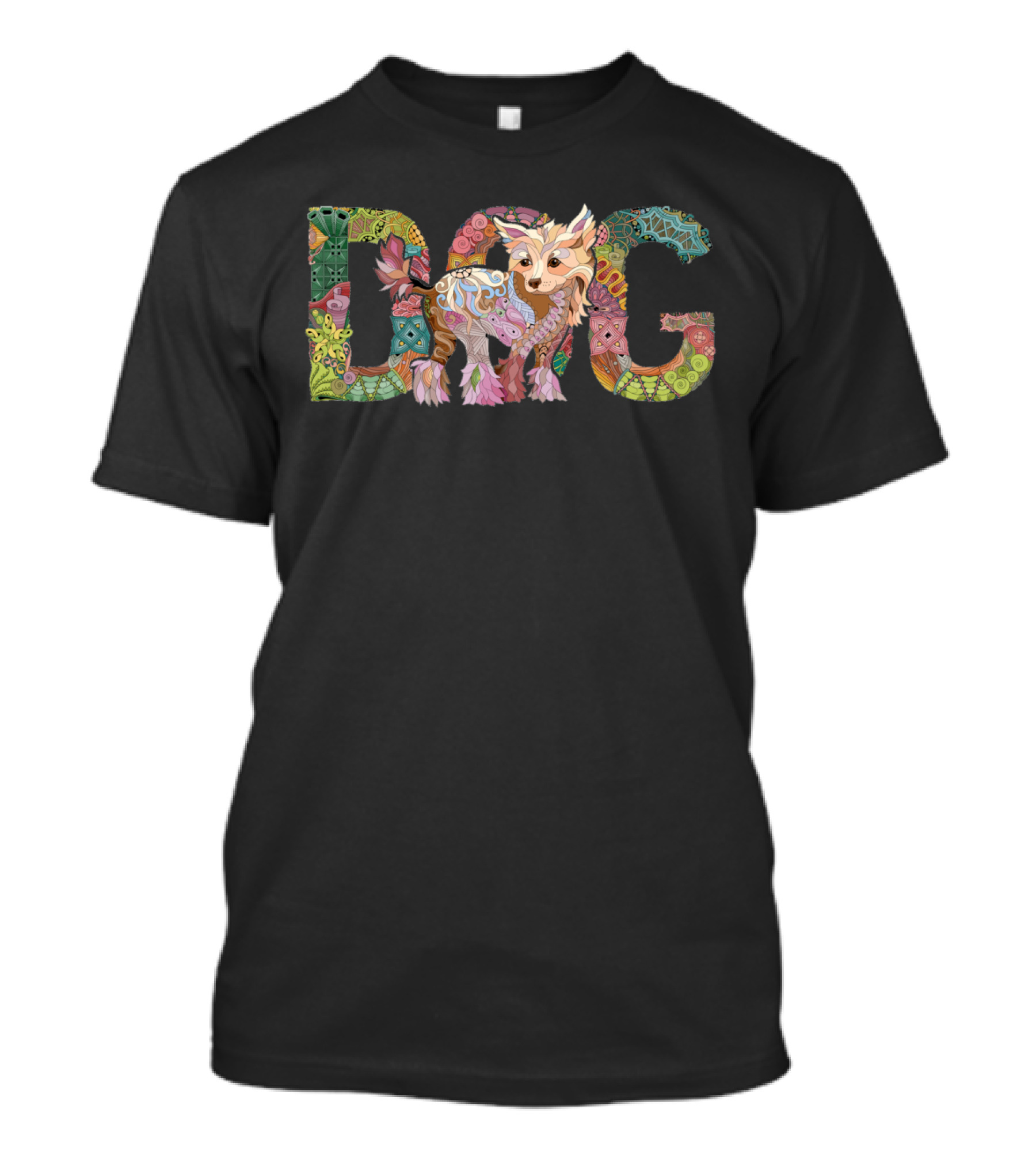 Floral Patterned Dog With Colorful Letters T-Shirt