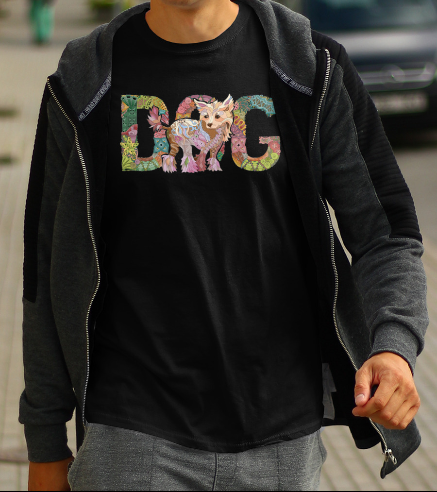 Floral Patterned Dog With Colorful Letters T-Shirt