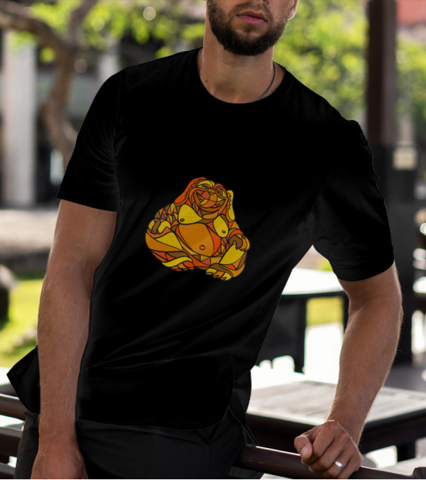 Vibrant Laughing Buddha Dog Mosaic In Warm Tones T-Shirt