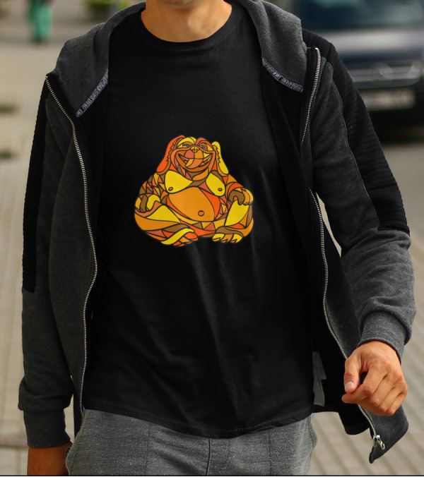 Vibrant Laughing Buddha Dog Mosaic In Warm Tones T-Shirt