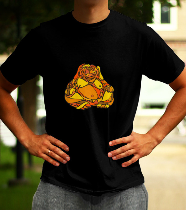 Vibrant Laughing Buddha Dog Mosaic In Warm Tones T-Shirt